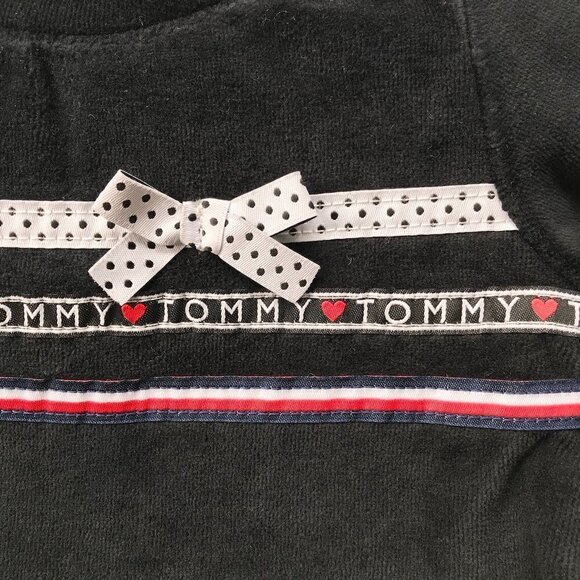 TOMMY HILFIGER Girl 2-Piece Set BNWT Top navy velour white chevron leggings 12mo - Picture 4 of 15